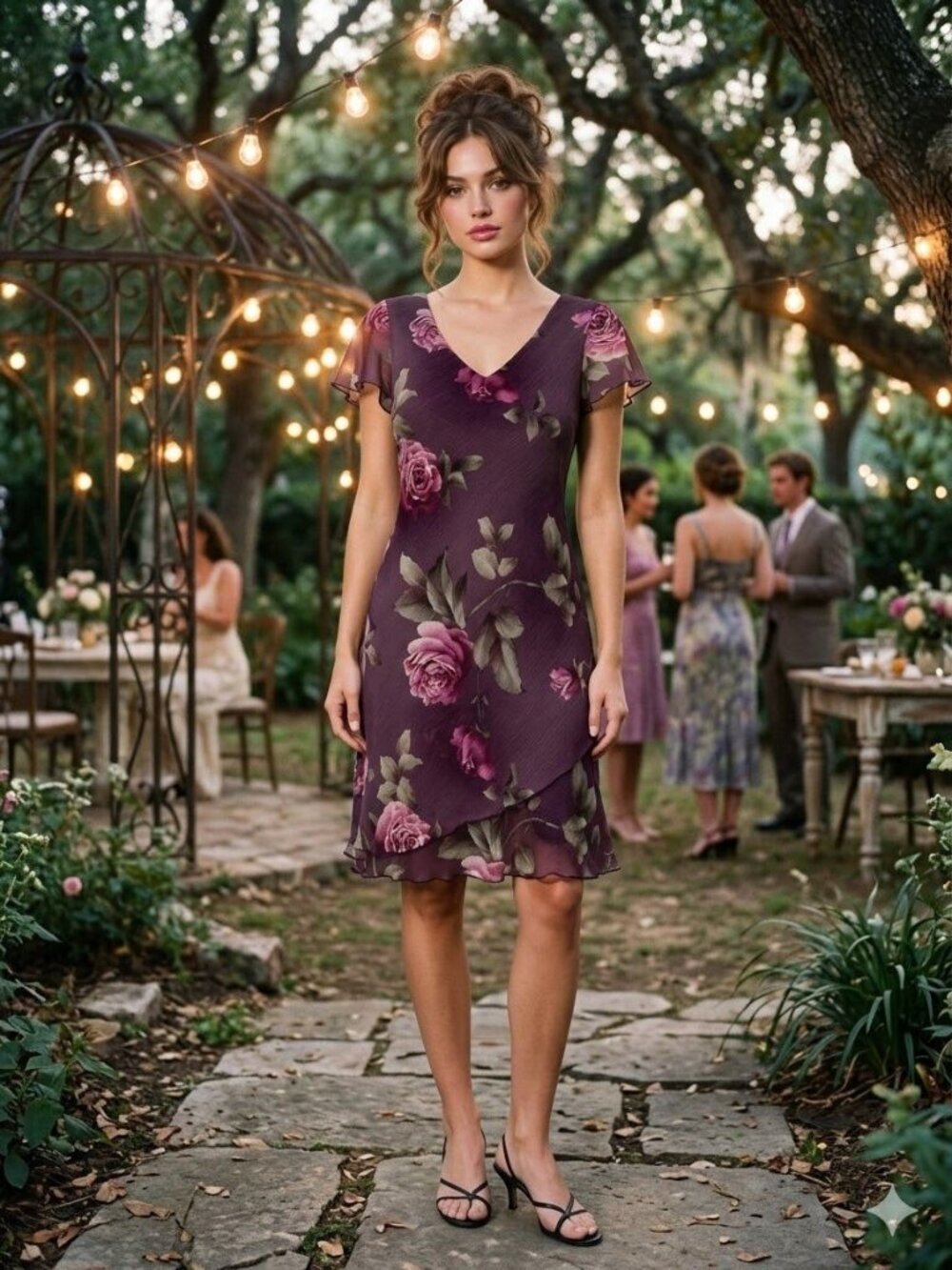 Vintage Y2k Purple Rose Chiffon Dress Whimsigoth Fairycore Grunge Goth Petite 6P